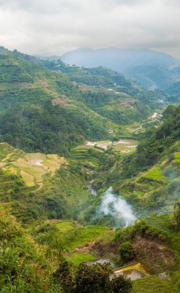 Vertical image of the Ifugao Rice Terraces, UNESCO world heritage in Ifugao, Luzon Island, the Philippines, background image with copy space